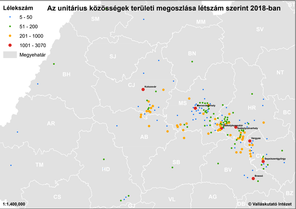 Terkep unitariusok erdelyben